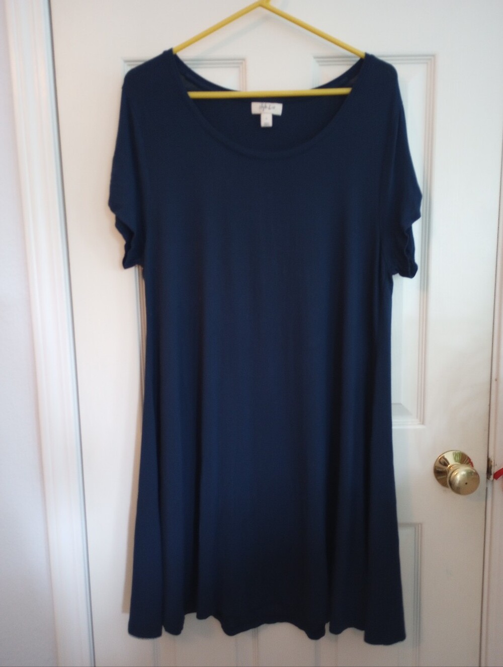 Style & Co. Navy Scoop Neck Dress W/ Bow Ties On Sleeves
